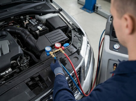 Mechaniker führt eine Kfz-Inspektion durch